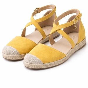 Guess Yellow Suede Cross-Strap Espadrille Flats